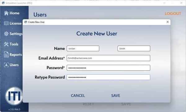 Crane Simulator Launcher - Create New User