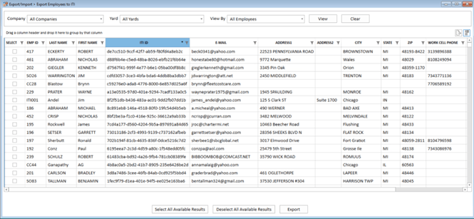 nexgen export import employee lists
