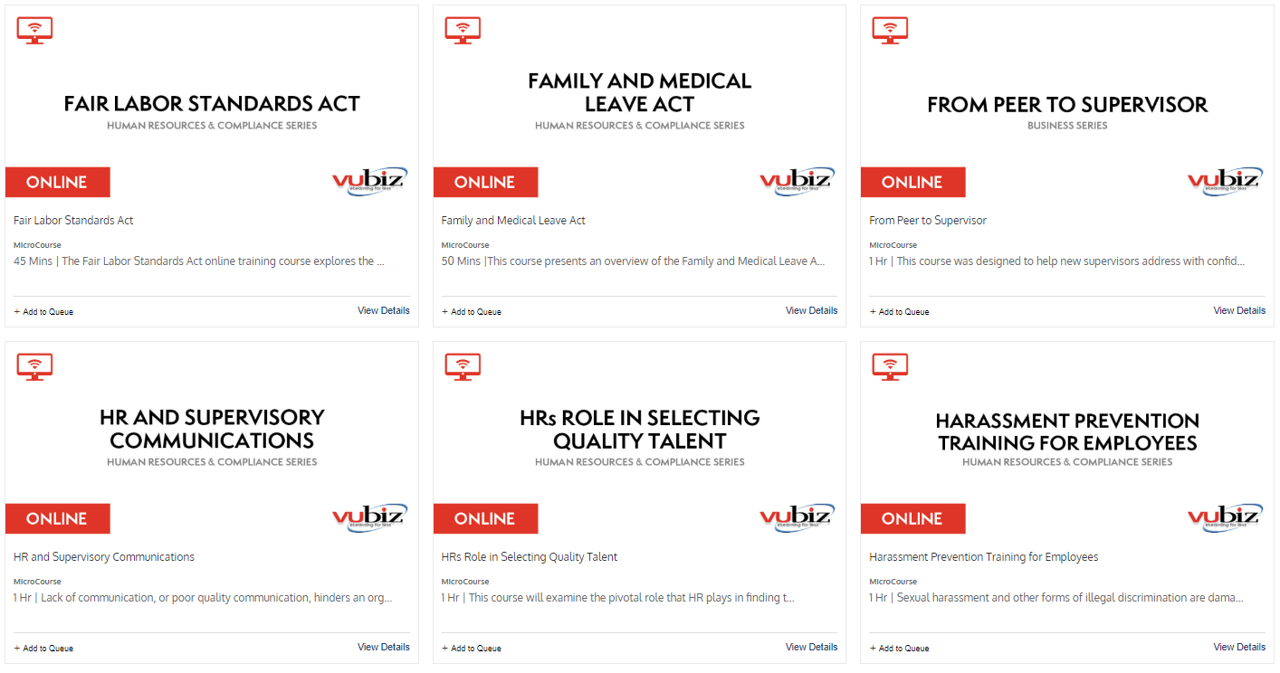vubiz snapshot of courses